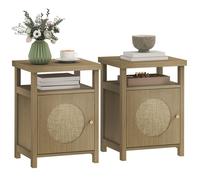 Lot de 2 tables de chevet - HOMCOM - avec compartiment ouvert, 1 placard - finition en rotin, style bohème - 40x35x55cm - marron