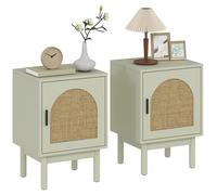 Lot de 2 tables de chevet - HOMCOM - avec porte en résine tressée, étagère réglable et pieds en bois massif - style boho - vert