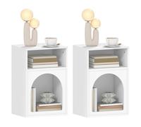 HOMCOM Lot de 2 Tables de Chevet, Table de Nuit avec Compartiments Ouverts, Design arqué, Chevet de lit pour Chambre à Coucher, Salon, 40 x 30 x 60 cm, Blanc