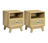 HOMCOM Lot de 2 Tables de Chevet Table de Nuit Meuble de Rangement avec tiroir Porte cannage et Niche Design Vintage 45 x 39 x 56,5 cm