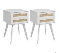 Lot de 2 tables de chevet HOMCOM tables d'appoint 2 tiroirs façades rotin tissé style bohème 40 x 40 x 60 cm blanc