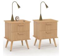 IDMarket - Lot de 2 Tables de Chevet Juliette Effet Lattes tasseau Bois | Avec 2 tiroirs