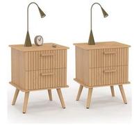 IDMarket - Lot de 2 Tables de Chevet Juliette 2 tiroirs Effet Lattes tasseau Bois