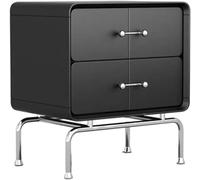 Lot de 2 tables de chevet modernes noires avec double tiroir et poignées en acier inoxydable pour petits espaces
