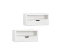 | Lot de 2 tables de chevet murales blanches sans roues | Etagère murale avec 2 tiroirs et 1 étagère | Table de nuit flottante en MDF (panneau de