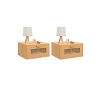 IDMarket - Lot de 2 Tables de Chevet murales EDHEN cannage et Bois | Avec 1 tiroir suspendu