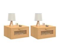 Lot de 2 tables de chevet murales EDHEN 1 tiroir étagère suspendue cannage et bois Bois G