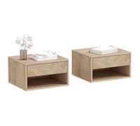 HOMCOM Lot de 2 Tables de Chevet murales, Tables de Nuit suspendues avec tiroir Coulissant, Compartiment Ouvert, Plateau, Style Moderne, 37 x 32 x 21 cm, Bois Naturel