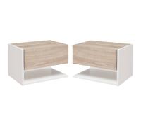 HOMCOM Tables de Chevet suspendues Lot de 2 - Tables de Nuit Murale - tiroir Coulissant - en Bois Bicolore Aspect chêne Clair Blanc