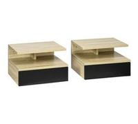 HOMCOM Lot de 2 Tables de Chevet murales - Lot de 2 Tables de Nuit - tiroir Coulissant, Niche, Plateau - en Bois Noir Chêne