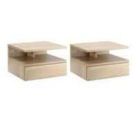 HOMCOM Lot de 2 Tables de Chevet murales - Lot de 2 Tables de Nuit - tiroir Coulissant, Niche, Plateau Dim. 35I x 32P x 22,5H cm