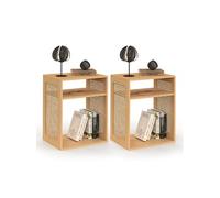 IDMarket - Lot de 2 Tables de Chevet Nora avec rangements Ouverts cannage et Bois