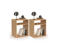 IDMarket - Lot de 2 Tables de Chevet Nora avec rangements Ouverts Effet Lattes et Bois
