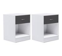 IDMarket – Tables de chevet Olga, 1 tiroir avec niche, bois blanc tiroir gris – Lot de 2