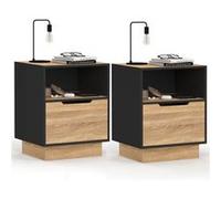 IDMarket - Lot de 2 Tables de Chevet OXANA 1 tiroir avec Niche façon hêtre et Noir