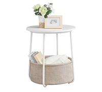 Lot De 2 Tables De Chevet, Petites Tables D'appoint Rondes avec Panier en Tissu, Table De Chevet pour Chambre À Coucher, Table De Chevet Haute pour Salon
