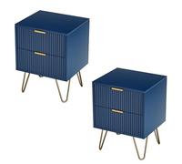 Lot de 2 tables de chevet pour chambre à coucher, commode, 2 tiroirs, table de nuit 40 x 35,5 x 50 cm, tables d'appoint, salon avec tiroirs, meuble en bois, rangement commode pour salon (E bleu 2