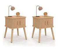 IDMarket - Lot de 2 Tables de Chevet Romie Effet Lattes | Avec 2 portes coulissantes