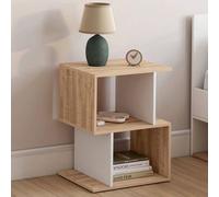 Lot de 2 tables de chevet SOFIA forme S avec rangements ouverts effet hêtre et blanc