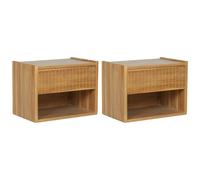 Lot de 2 tables de chevet suspendue 1 tiroir et 1 niche - Bois de teck - Coloris : Naturel - REVUKA
