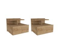 Lot de 2 tables de chevet suspendues - 1 tiroir - Coloris : Naturel - AZELNO