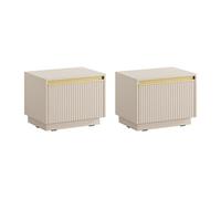 Lot de 2 tables de chevet suspendues ou à poser avec 1 tiroir - MDF - Beige et doré - POSINIA de