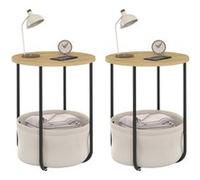 IDMarket - Tables de chevet DETROIT lot de 2 rondes, panier en tissu, design industriel