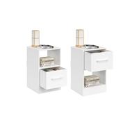 IDMarket - Lot de 2 Tables de Chevet UPPAH 1 tiroir en Tissu avec Niche Bois Blanc
