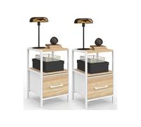 IDMarket - Lot de 2 Tables de Chevet Utah 1 tiroir et 1 Niche Bois et Blanc