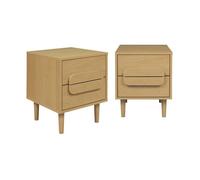 Lot de 2 tables de chevet vintage décor bois de chêne 2 tiroirs L 40 x P 40 x H 50cm - Juliana