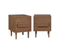 Lot de 2 tables de chevet vintage décor bois de noyer 2 tiroirs L 40 x P 40 x H 50cm - Juliana