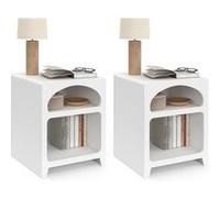 Lot de 2 tables de chevets organiques ALESIA bois blanc 2 niches Blanc