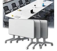 Lot de 2 tables de conférence pliantes en bois à roulettes pour bureau, salle de classe, salle de formation, gain de place, 160 x 55 x 74 cm