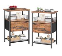 Lot de 2 tables de nuit avec tiroir et étagère en maille, tables de chevet avec cadre en métal pour chambre à coucher, salon, dortoir, tables d'appoint modernes avec espace de rangement, montage