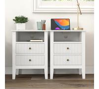 Lot de 2 tables de nuit cannelées larges avec 2 tiroirs, table d'appoint en bois de 58,4 cm de haut avec rangement, table de chevet moderne avec poignée dorée pour chambre à coucher, salon, bureau à