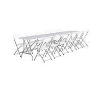 Lot de 2 tables de réception pliables en plastique blanc 180cm + 12 chaises d'appoint. table de camping