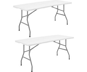 Lot de 2 tables de réception traiteur pliantes - 16 personnes - Blanc - 180x74xH73,5cm - Structure acier et plateau polyéthylène PEH