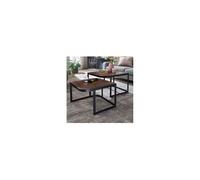 Lot de 2 tables en manguier massif marron et piétement en fer