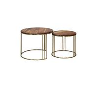 Lot de 2 Tables Gigogne Plateau en Acacia Massif Piètement Acier Doré - RANDY -