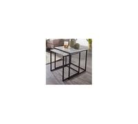 Lot de 2 tables gigognes 45 et 35 cm aspect marbre blanc et noir