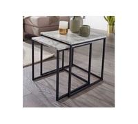 Lot de 2 tables gigognes 45 et 35 cm aspect marbre blanc et noir