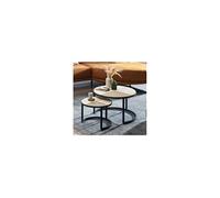 Lot de 2 tables gigognes 60 et 40 cm en rotin et manguier naturel