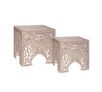 Lot de 2 tables gigognes ""Ayden"" bois sculpté - Atmosphera createur d'interieur