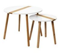 TRAZEN - Lot de 2 Tables Gigognes Blanches et Relief Bambou -