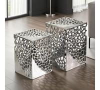 Lot de 2 tables gigognes d'appoint en métal aluminium table basse salon alu