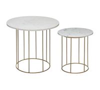 Lot de 2 tables gigognes ""Garance"" blanc plateau marbre - Atmosphera createur d'interieur