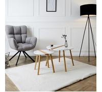 HOME DECO FACTORY - HD7356 Lot de 2 Tables Gigognes Bicolore - Relief Blanc - Design Tendance Modulable - Salon, Chambre, Salle d'Attente - Small 40x40 cm, Tall 60x48 cm