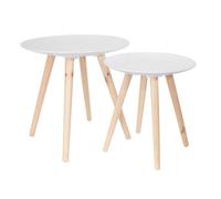 Lot De 2 Tables Gigognes - Home Deco Factory - Relief Gouttelette - Ronde - Bi-matière - Blanc Et Marron