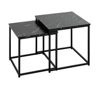 Lot de 2 Tables gigognes Noir Effet Marbre et Métal Noir - Atmosphera