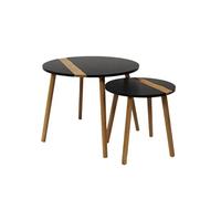 TRAZEN - Lot de 2 Tables Gigognes Noires et Relief Bambou -